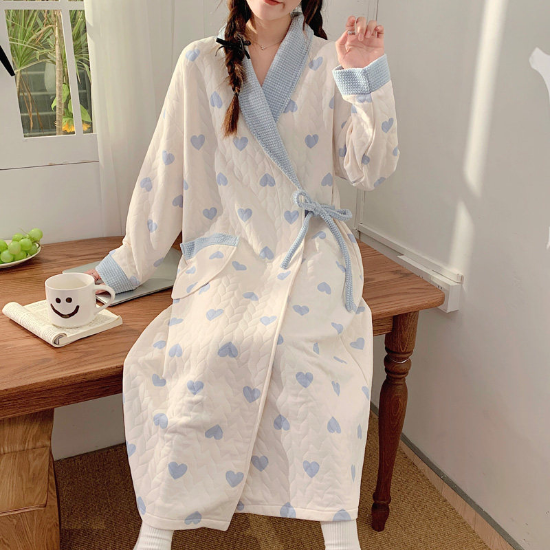 空气棉睡裙女春秋款产后薄款夹棉哺乳月子服睡袍冬季加厚孕妇睡衣