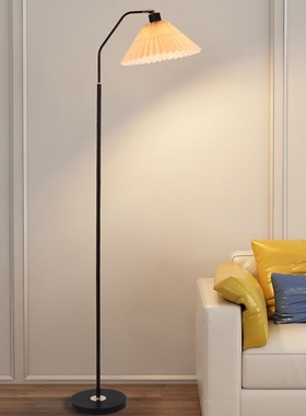 fashion百褶落地灯客厅沙发旁ins风北欧卧室网红美式弯管落地立灯