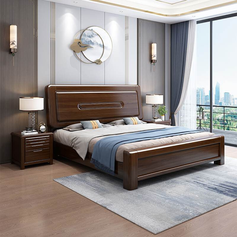 新中式全实木双人床2米x2米2主卧大床简约现代储物加厚金丝檀木床