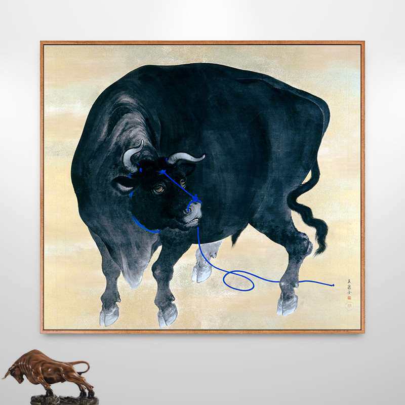 牛图案的画水牛壁画玄关装饰画走廊过道挂画牛气冲天寓意好吉祥画