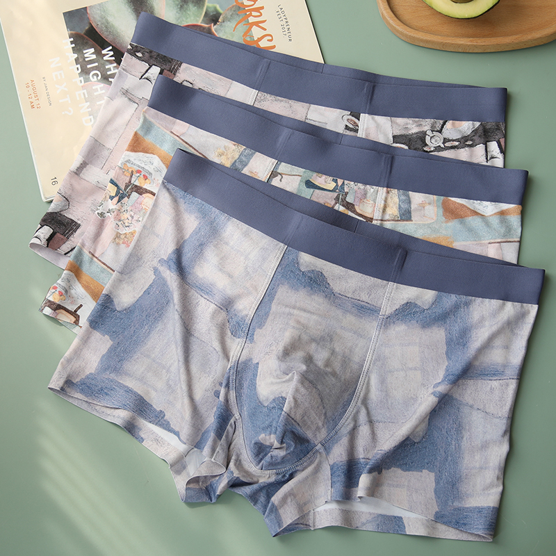 画内中腰平角裤原创印花