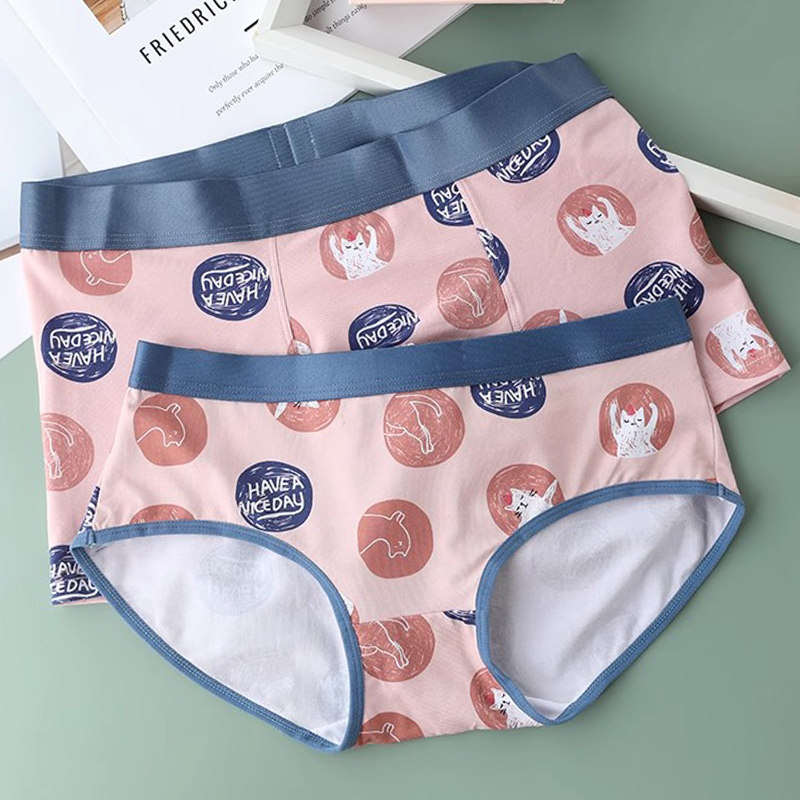 画内创意可爱粉色小胖猫情侣内裤一男一女莫代尔棉中腰情侣款内衣,女士内衣/男士内衣/家居服,男平角内裤,淘宝优惠券,粉丝福利购,淘宝优惠卷