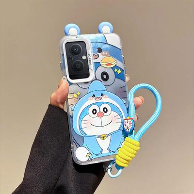 新款手机壳银边彩银适用OPPOA96卡通A74女生A55叮当猫A38新款手机壳A17K可爱保护套