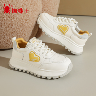 蜘蛛王女鞋2025秋季新款真皮松糕底坡跟厚底增高品牌运动休闲鞋女