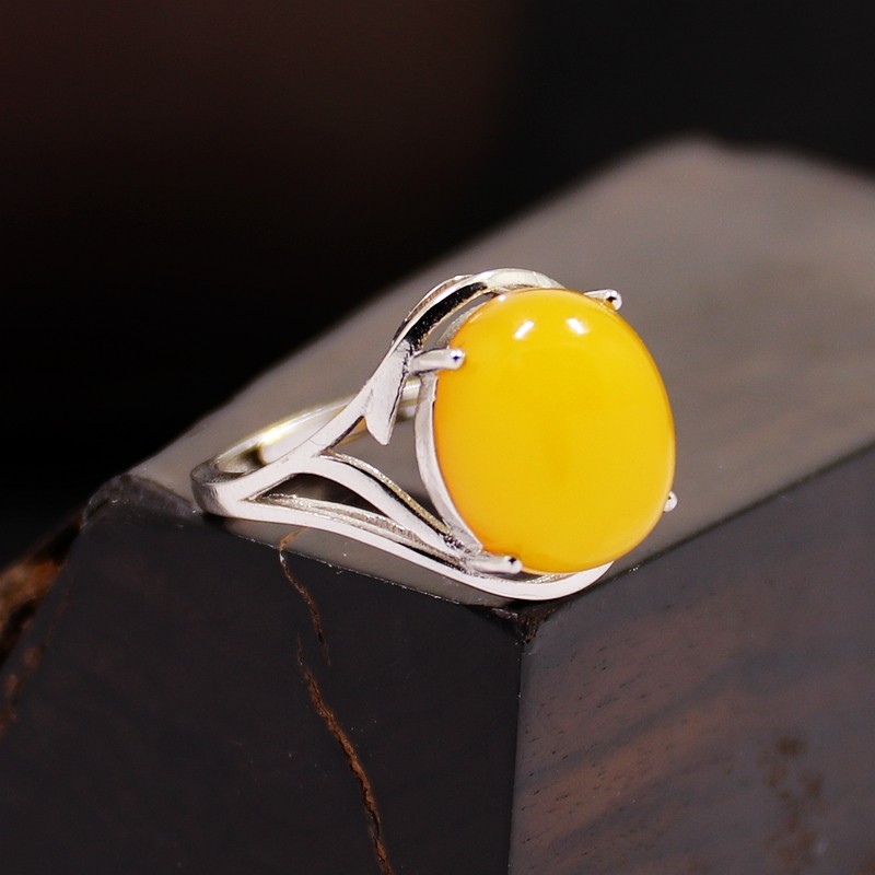 diy四爪蜜蜡琥珀玉石戒指空托