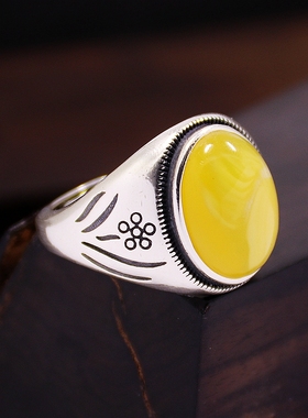 diy男女款蜜蜡玉石镶嵌戒指空托