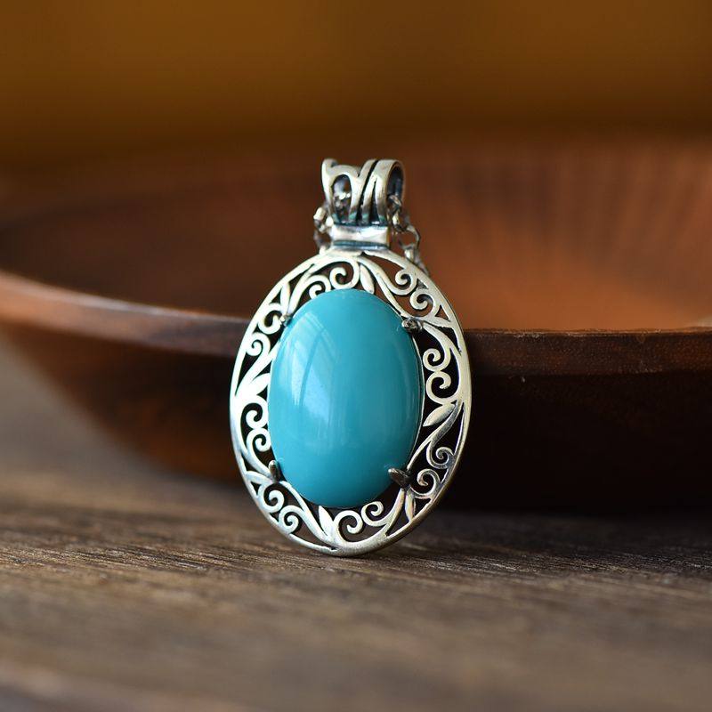 S925纯银吊坠空托复古男女款四爪18*24DIY蜜蜡松石琥珀玉石镶嵌托