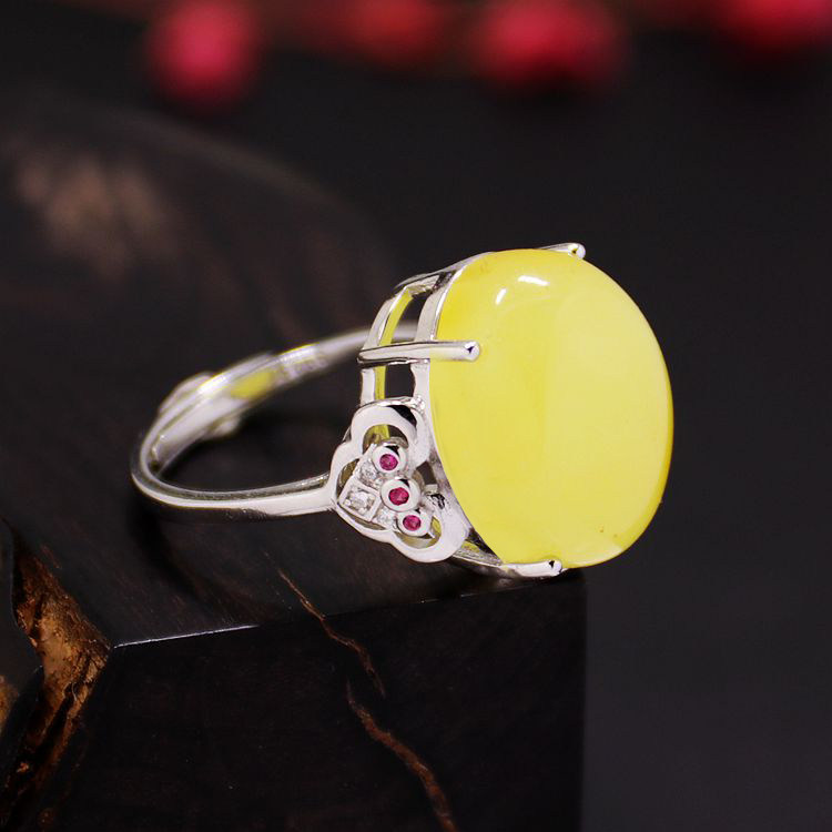 diy四爪镶嵌蜜蜡玉石活口戒指托