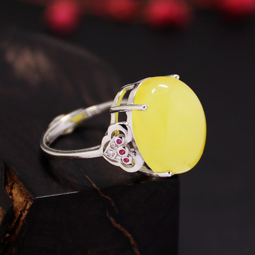 diy四爪镶嵌蜜蜡玉石活口戒指托