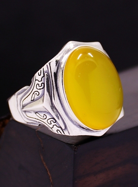 diy霸气风蜜蜡玉石琥珀戒指空托