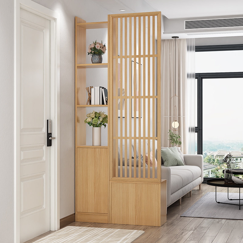 高端原木风客厅入户木格栅隔断柜镂空屏风柜简约现代玄关柜子鞋柜