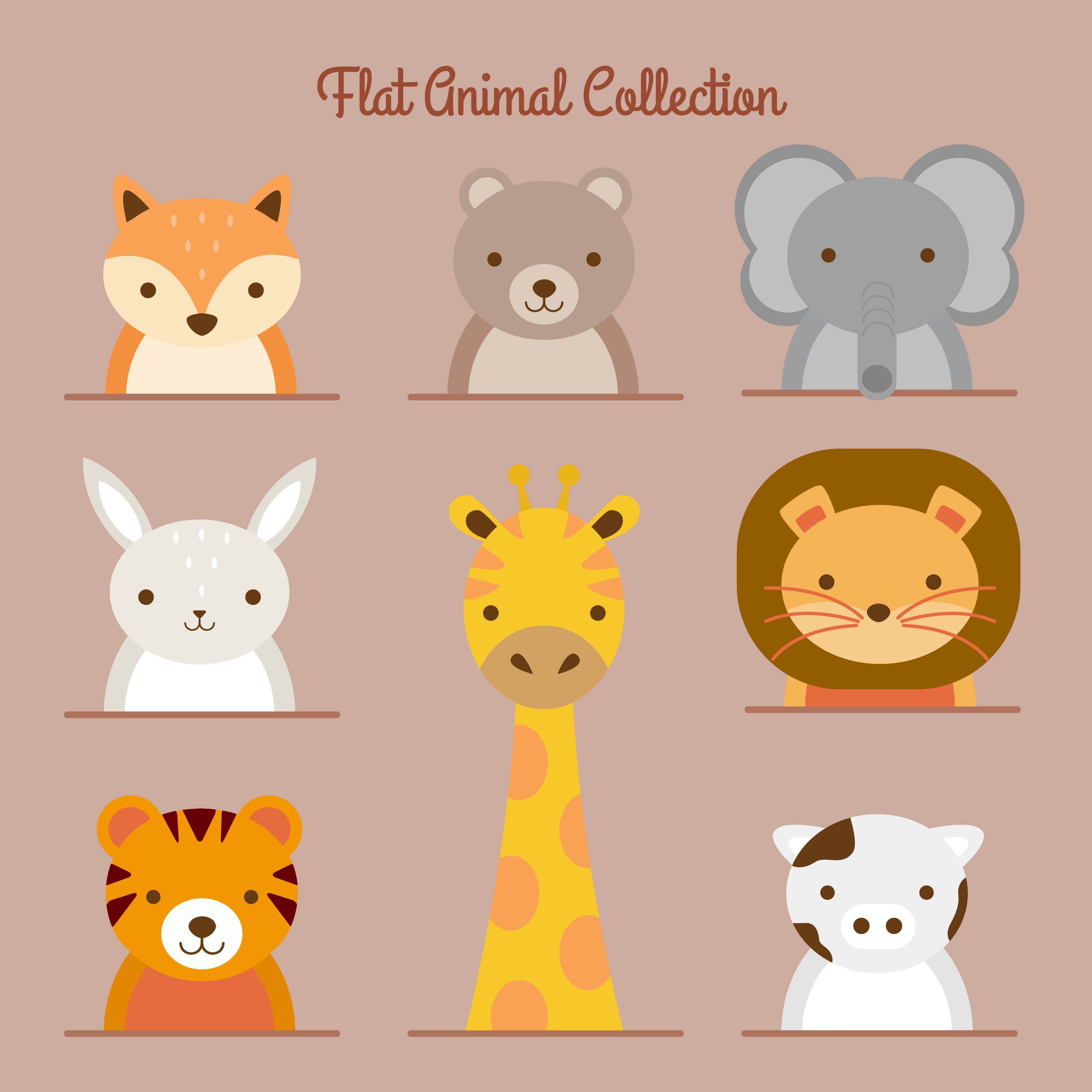 卡通动物头像大象老虎长颈鹿设计矢量素材图库源文件ai下载vip