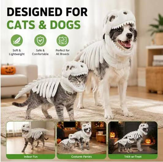 恐龙骨架猫咪头套毛绒玩具