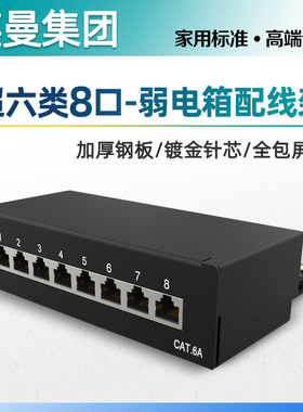 英曼家用弱电箱配线架8口12口理线器超六类网线理线架6类网络机柜理线器跳线架1u直通线收纳屏蔽走线槽rj45口