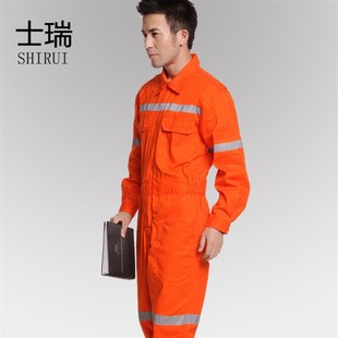 橘色反光条船员连体工作服全棉连体服船厂连体服支持订做绣logo