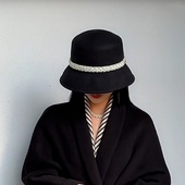 奥黛丽赫本风珍珠羊毛呢盆帽秋冬女法式 复古显脸小钟型礼帽子草帽