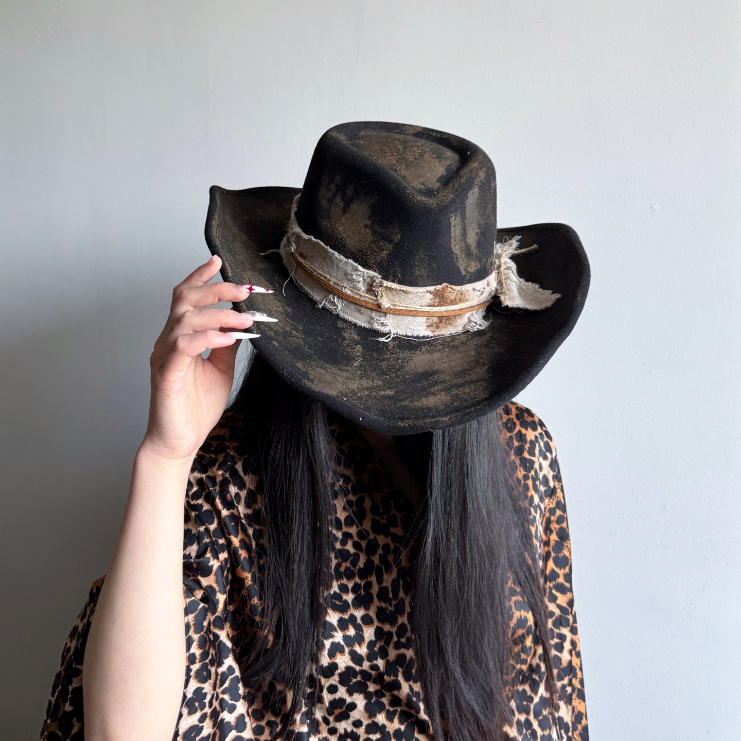 欧美英伦山本风做旧补丁火烧仿毛呢爵士礼帽秋冬男女百搭卷边帽子