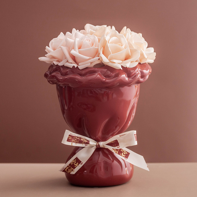 创意红色陶瓷花瓶水培植物干花鲜花插花花瓶客厅桌面玄关装饰摆件