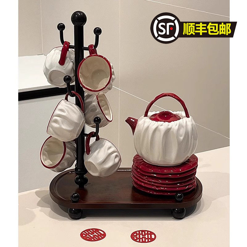 复古简约下午茶花草茶具高级感茶壶茶杯喜庆陶瓷杯子家用待客套装