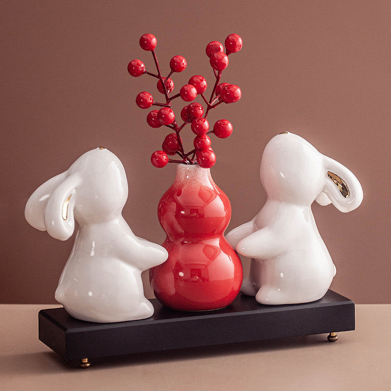 创意花瓶摆件客厅桌面入户玄关电视柜前台红色喜庆乔迁新居装饰品,家居饰品,桌面摆件,淘宝优惠券,粉丝福利购,淘宝优惠卷