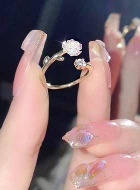 鹿妮山茶花开口戒指女