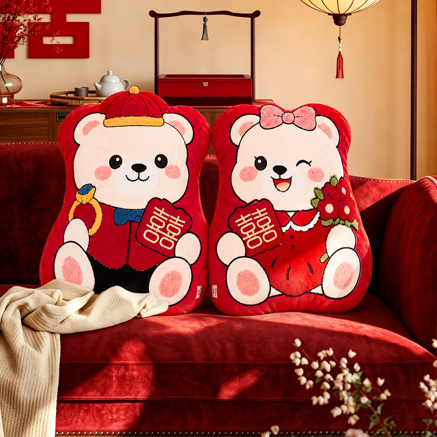 压床娃娃结婚一对新款高档婚礼婚房喜娃摆件婚庆婚床公仔情侣抱枕