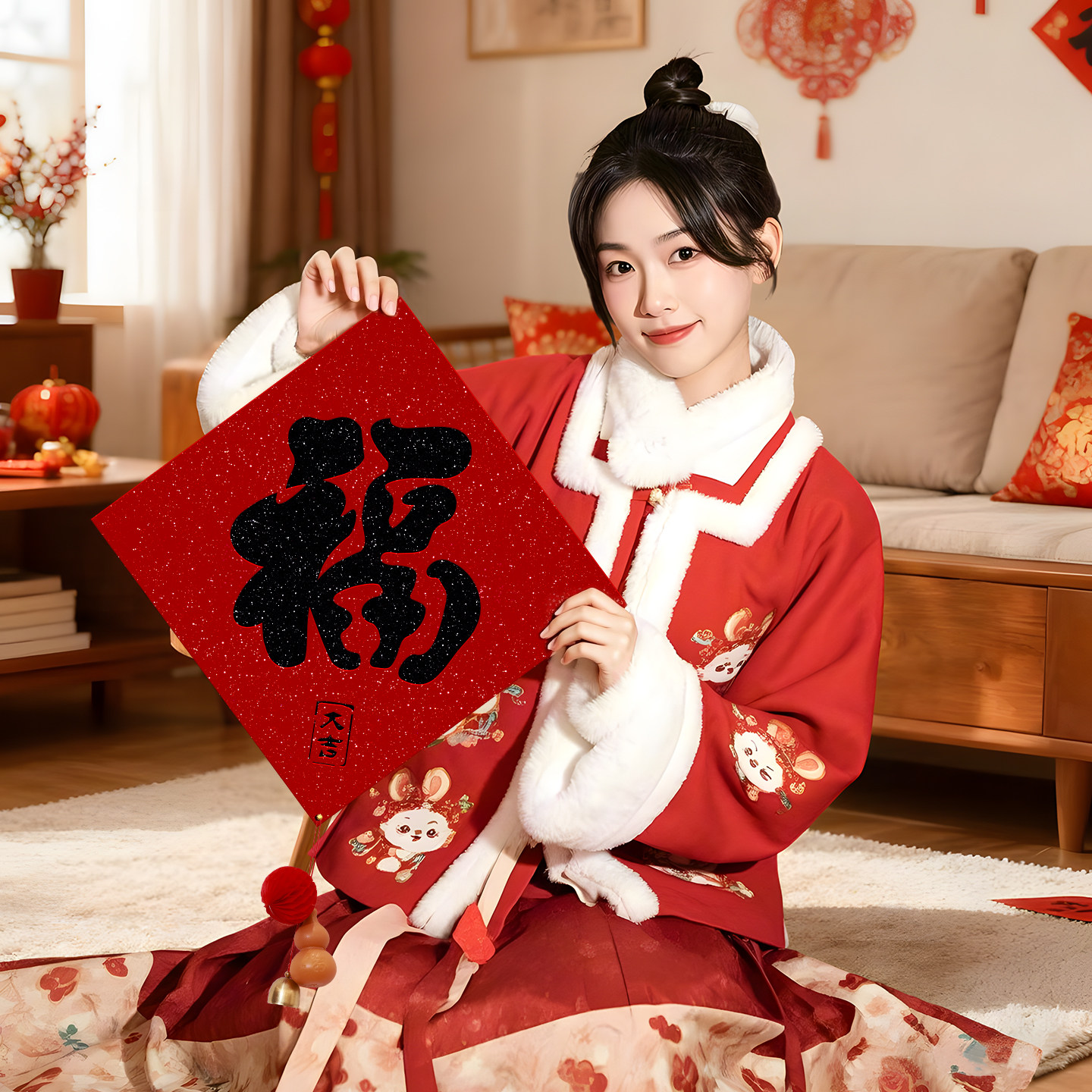 背胶福字2026新年入户门大门马年春节装饰布置铃铛喜庆贴门贴仪式