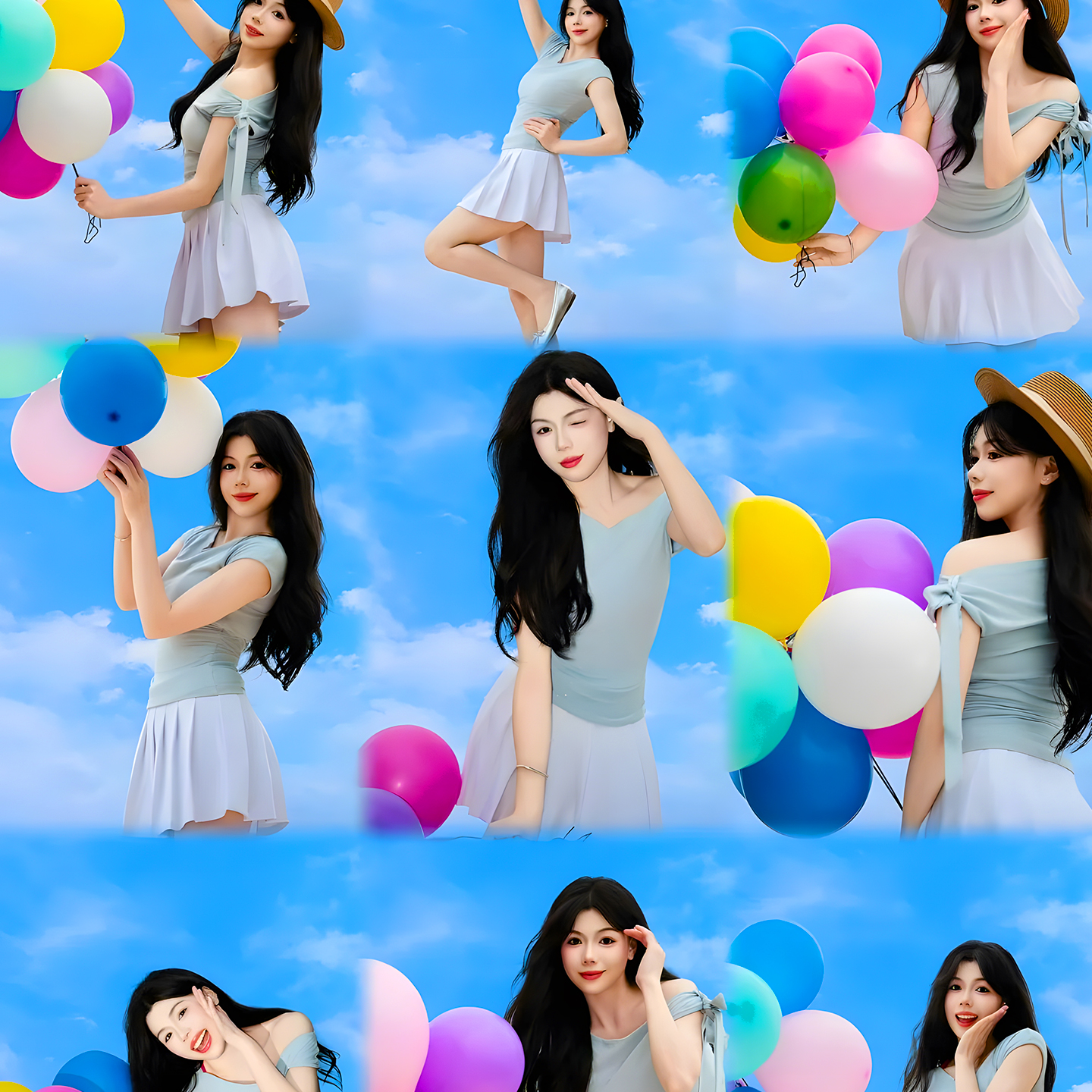 海边拍照道具彩色气球旅游成人氛围感气球花束手捧花气球出片神器