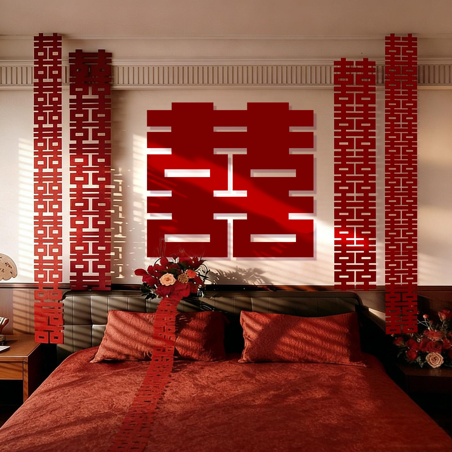 结婚卧室背景墙装饰超大喜字婚房布置客厅男女方婚礼婚房氛围喜庆