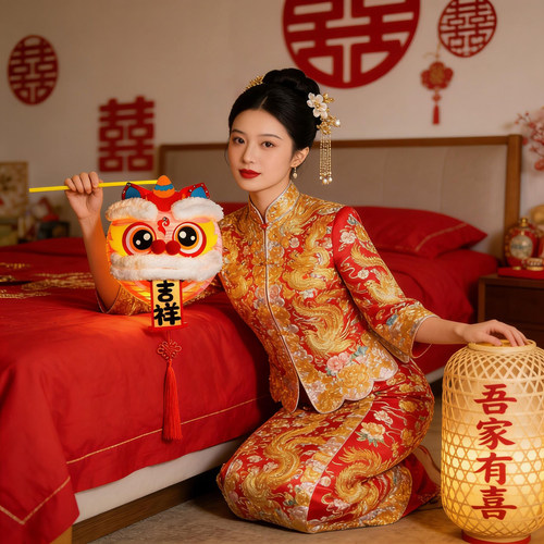 领证晨袍喜字手持提灯笼结婚拍照道具婚礼女方氛围感物件创意婚房