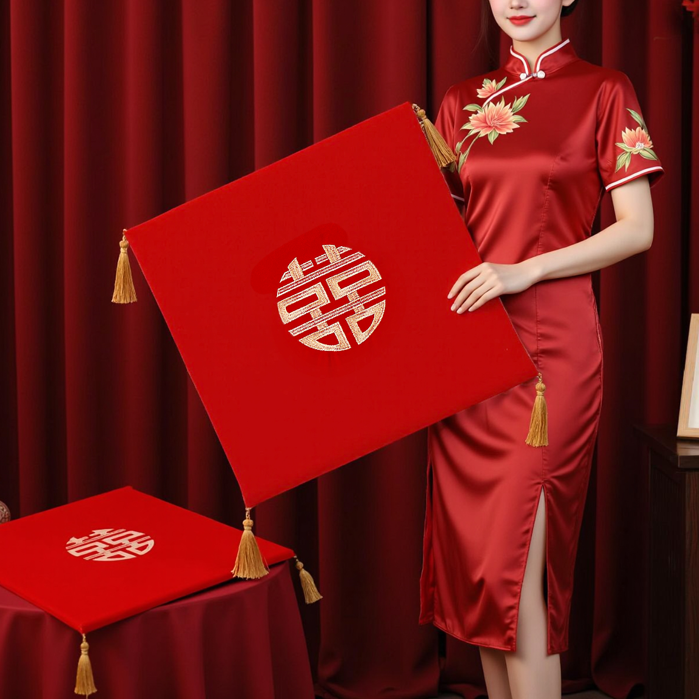 结婚跪垫敬茶新娘改口坐福垫敬酒跪拜红色喜垫一对婚庆用品大全