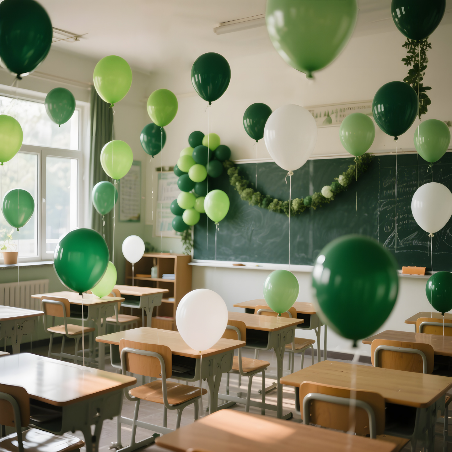 学校教室绿色森林儿童户外拍照气球场景主题气球装饰布置生日道具