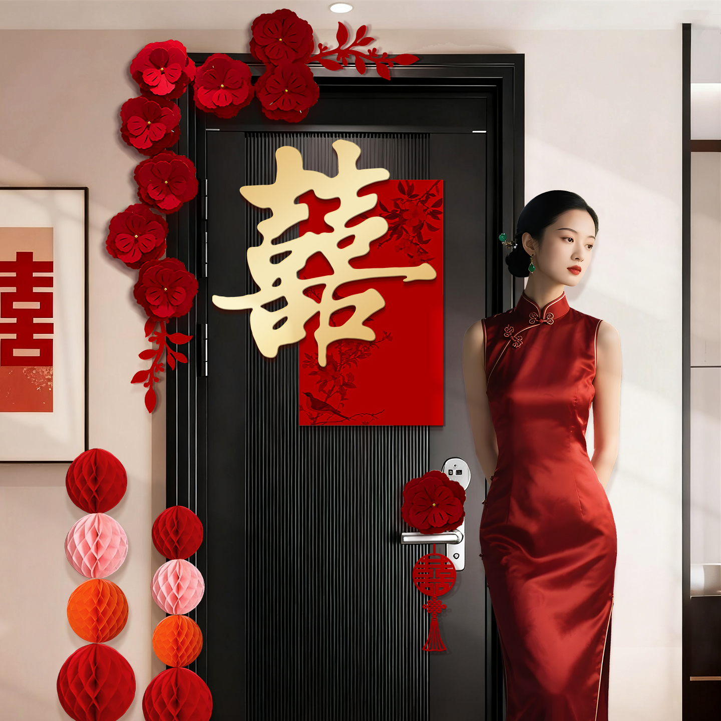 婚房布置套装男方大喜字贴囍字房门结婚门上装饰婚礼婚房女方卧室