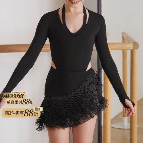 小小ZYM【&】半裙加密流苏开叉拉丁舞练功服女童百搭带底裤2412