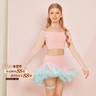 小小ZYM【魔法泡泡】半裙网纱流苏拉丁舞练功服女童带底裤25075
