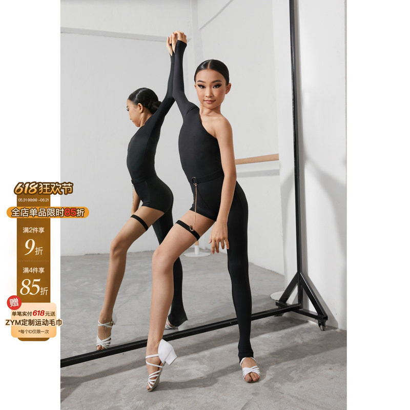 小小ZYM【猫个女】连体裤斜肩单腿设计感拉丁舞练功服女童2258