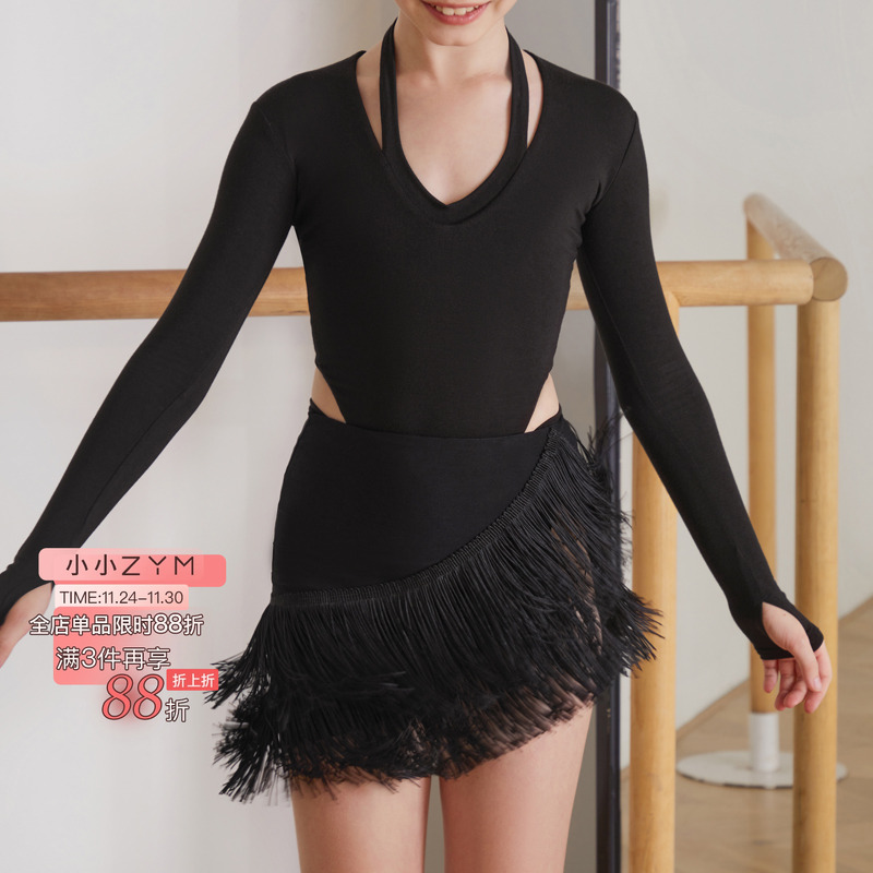小小ZYM【&】半裙加密流苏开叉拉丁舞练功服女童百搭带底裤2412