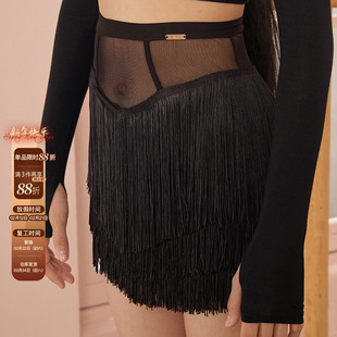 小小ZYM【伍德黑玫瑰 】半裙加密流苏拉丁舞服女童网纱腰头25093