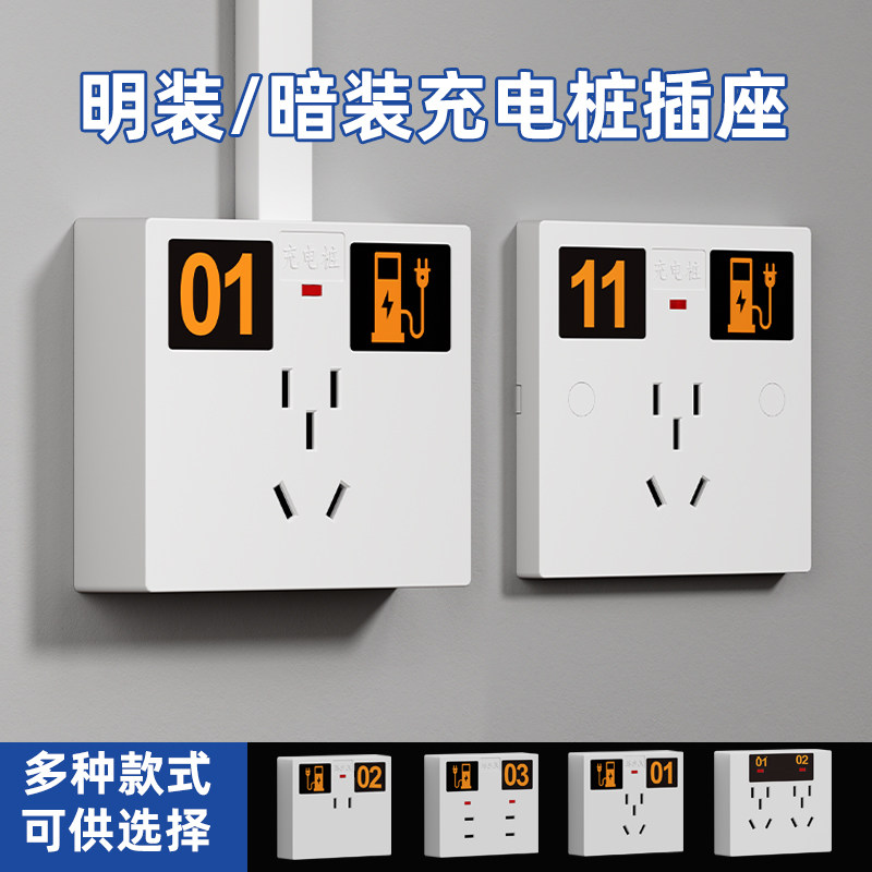 86型电动车充电站充电桩专用插座室外户外防水明暗装五孔十孔面板