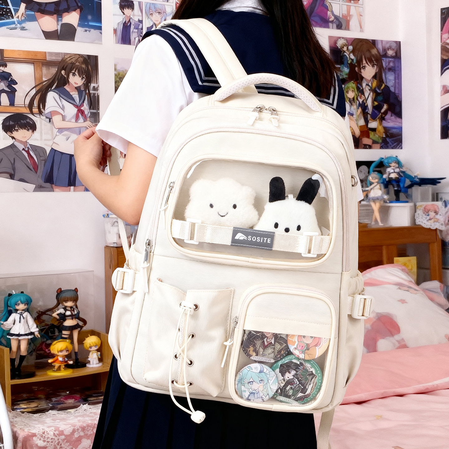 SOSITE漫展少女新款痛包双肩包大容量自由diy学生书包二次元背包