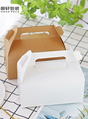 甜品切件牛皮纸手提西点盒方形慕斯包装盒白色打包盒切块蛋糕盒子