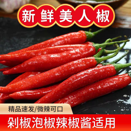 现摘美人椒新鲜农家红辣椒微辣辣椒似海花红二荆条可泡椒剁辣椒酱