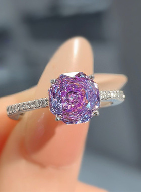 隆隆金珠宝S925纯银新品8*8mm千禧切八边石结婚戒指可送礼百搭款