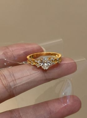 S925纯银镀金满天星辰鸽子蛋手工拉丝钻戒复古轻奢高级繁星戒指女