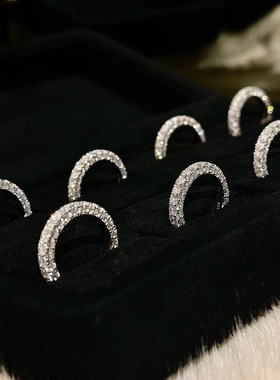 S925纯银小众轻奢时尚高级感甜甜圈三面钻戒指女个性独特满钻银饰