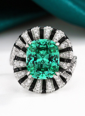 2025新款庄生生珠宝铜底镀金仿真帕拉绿方形创意戒指主石10*12