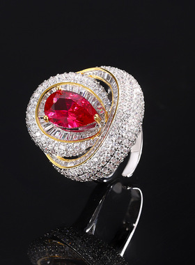 新款珠宝饰品戒指鸽血红彩锆环形欧美风轻奢高级感可调节戒指女士