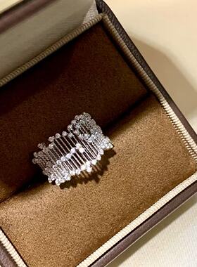 S925纯银精工布契风繁星点钻蕾丝戒指女高级感满天星花丝指环