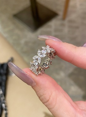 轻奢S925纯银马眼钻戒指女满钻排精致优雅百搭潮流款闭口抖音直播