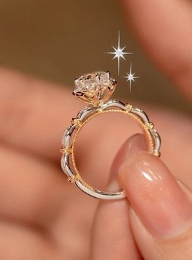 纯银莫桑石盛开玫瑰手捧花钻戒六爪求婚50分结婚戒指小红书批发